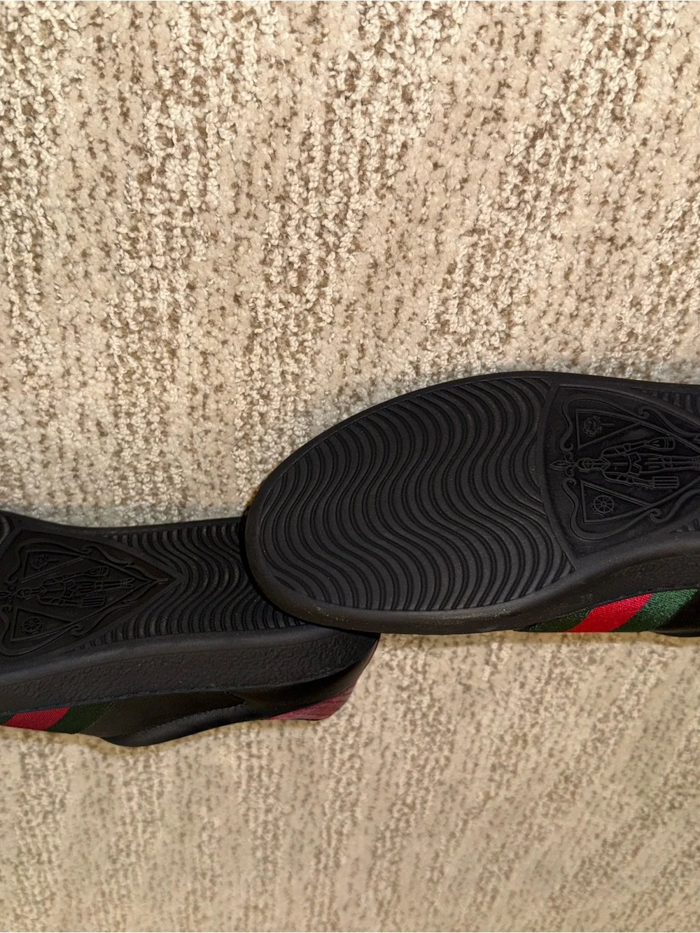 Gucci Black Leather Sneakers with Red & Green Web Stripe